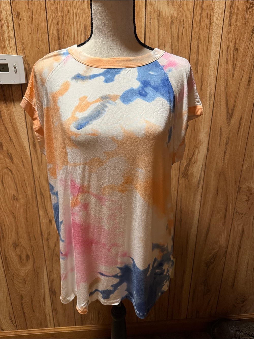 LuLaRoe Ashley Tie-Dye Tunic Top - Pink, Blue & Orange